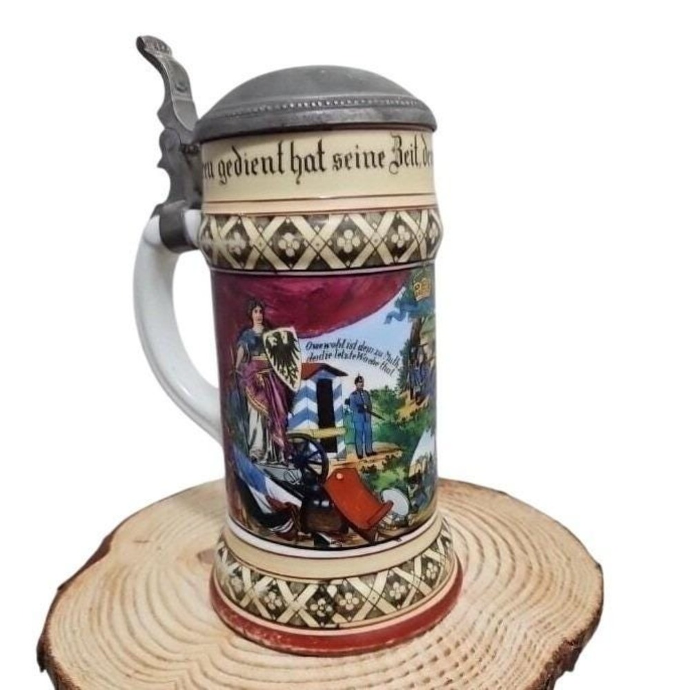 Imperial German Regimental Beer Stein Monogram Lid Produced 1905-1907. Rare